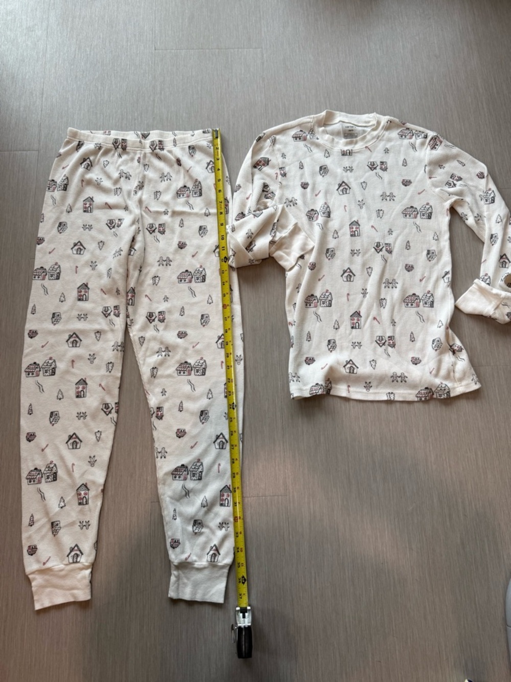 Carter's Cream Thermal Pajama Set with Tiny House Print winter waffle Christmas